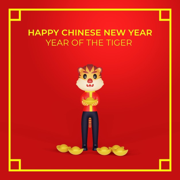 Renderização 3d do personagem tigre conceito de ano novo chinês
