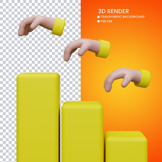 renderização 3D do pódio com a mão