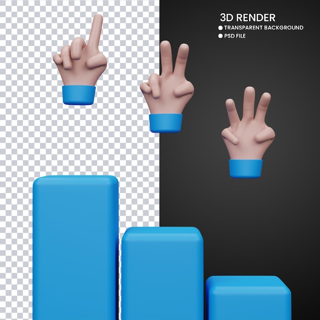 renderização 3D do pódio com a mão