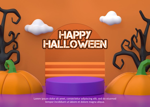 Renderização 3d do pódio com conceito de halloween para exibição de produtos