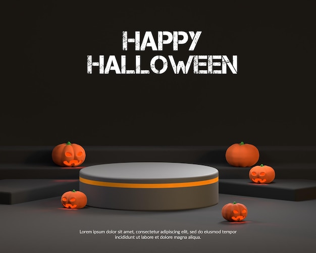 Renderização 3d do pódio com conceito de halloween para exibição de produtos