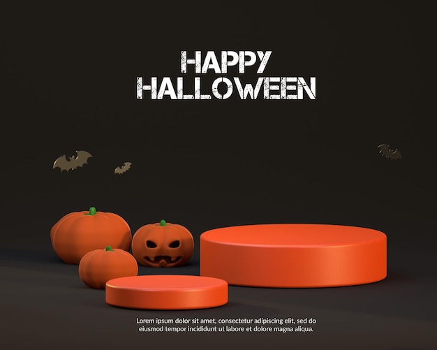 Renderização 3d do pódio com conceito de halloween para exibição de produtos