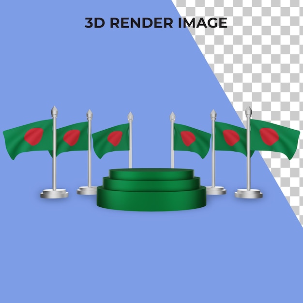 Renderização 3d do pódio com o conceito do dia nacional de bangladesh