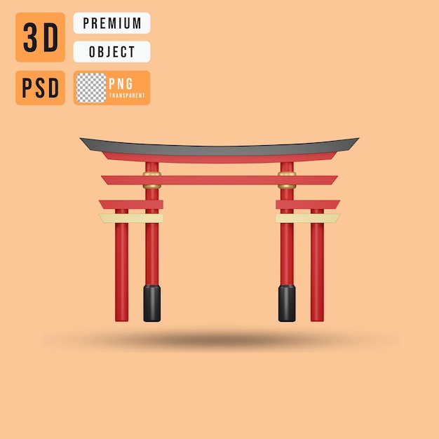 PSD renderização 3d do portão vermelho para ornamentos cny e celebração do ano novo chinês