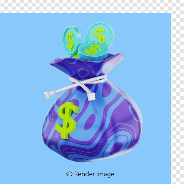 PSD renderização 3d do saco de moedas de dólar