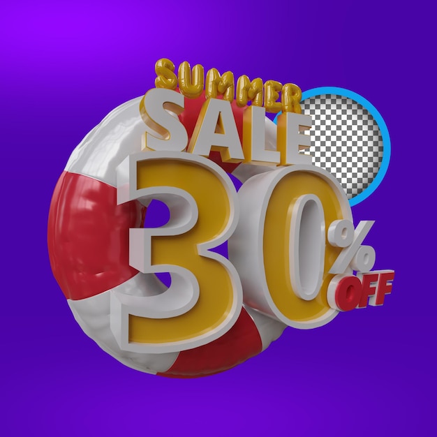 Renderização 3d do selo de desconto na promoção de verão