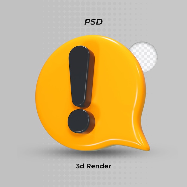 PSD renderização 3d do símbolo de advertência com balão de fala