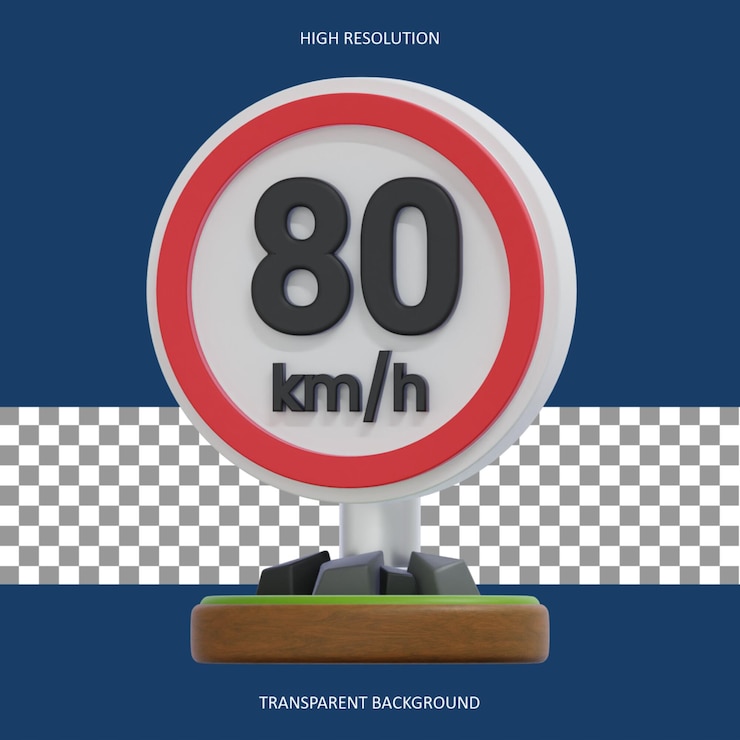 PSD renderização 3d do sinal de limite de velocidade de 80 km h
