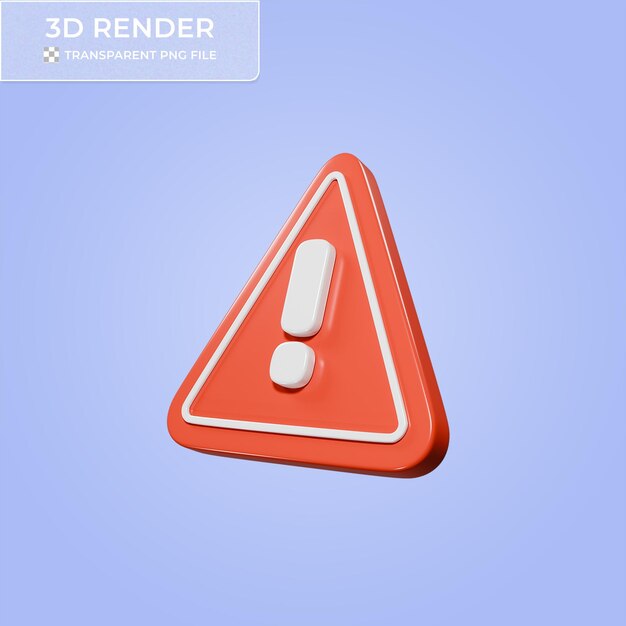 Renderização 3D em perspectiva de um triângulo de alerta vermelho com um ponto de exclamação