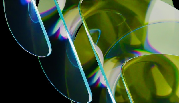 Renderização 3D emblemática de fundo de vidro iridescente abstrato feita com software 3D