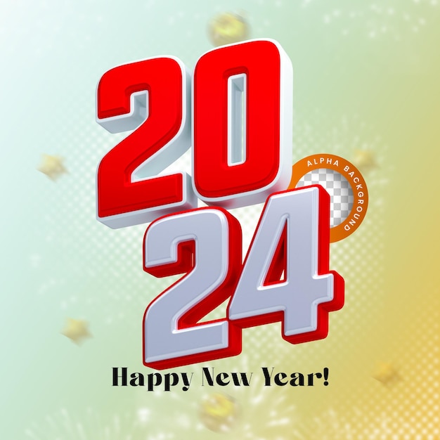 Renderização 3d feliz ano novo 2024 efeito de texto 3d dourado com modelo de design de banner de mídia social