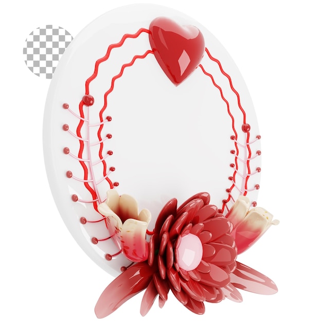 PSD renderização 3d feliz dia dos namorados decorado com flores e folhas