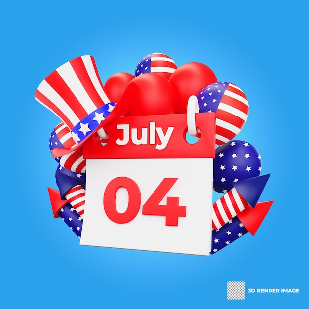 PSD renderização 3d feliz quarto dia da independência americana de julho