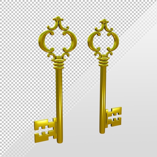 Renderização 3d golden old vintage keys