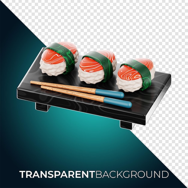 Renderização 3d ícone De Sushi De Comida Asiática Premium Em Fundo Isolado PNG