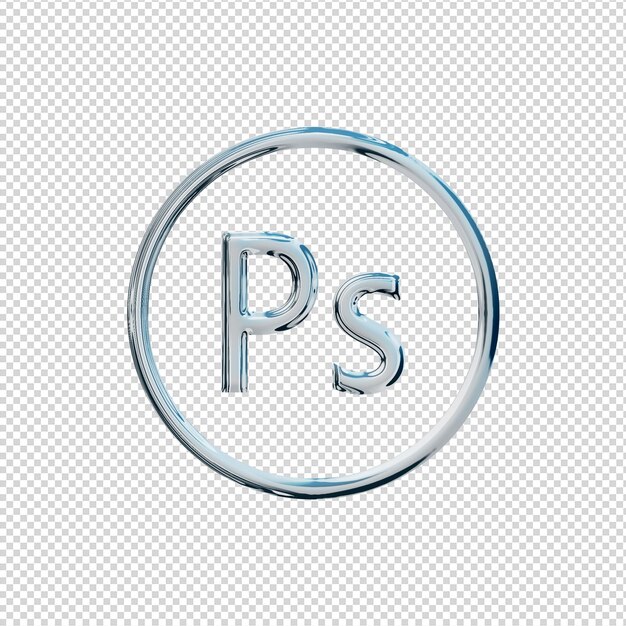 Renderização 3D Ícone do Adobe Photoshop Chrome brilhante