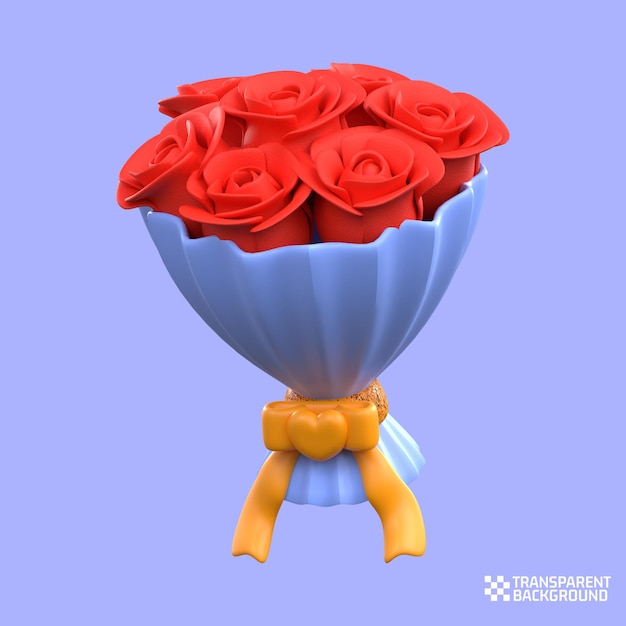 Renderização 3d ícone dos namorados balde de rosa vermelha