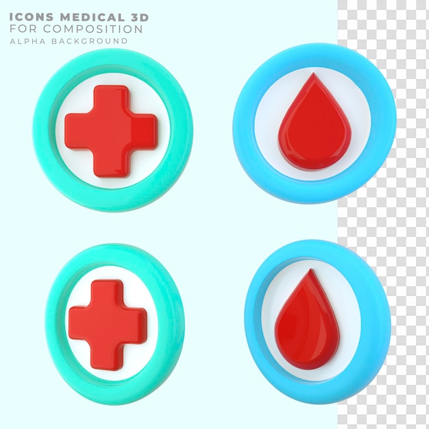 PSD renderização 3d ícones médicos