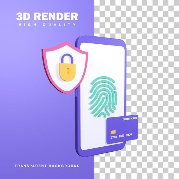Renderização 3d impressão digital de uso de pagamento seguro.