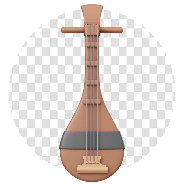 PSD renderização 3d instrumento de música tradicional japonês biwa ícone 3d isolar fundo transparente 3d