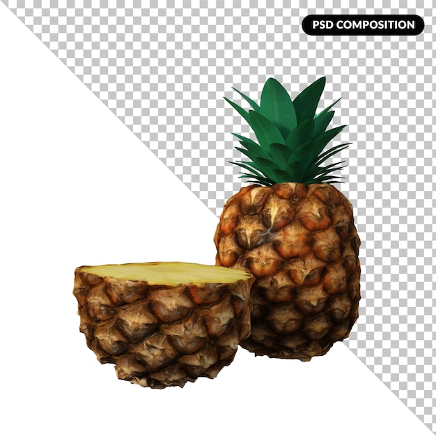 Renderização 3d isolada de frutas de abacaxi