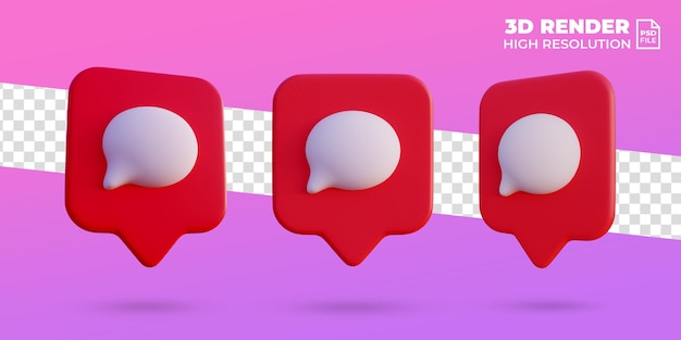 Renderização 3d isolada de notificação de ícone de comentário em mídia social