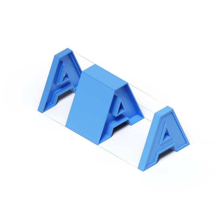 PSD renderização 3d isométrica cubo de plástico azul letra a do alfabeto isolada em fundo transparente