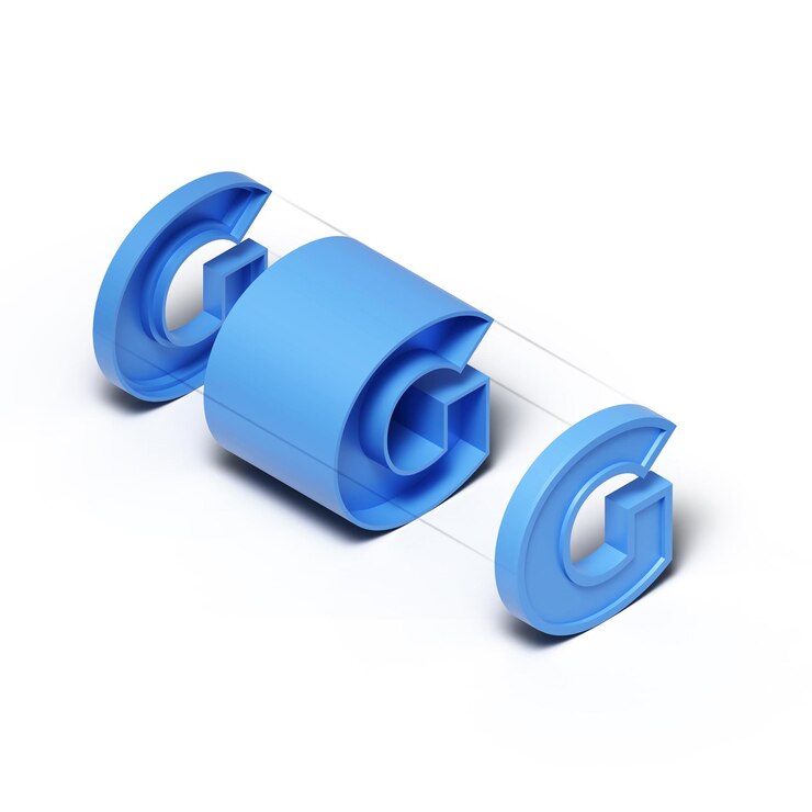 PSD renderização 3d isométrica, cubo de plástico azul, letra g do alfabeto, isolada em fundo transparente