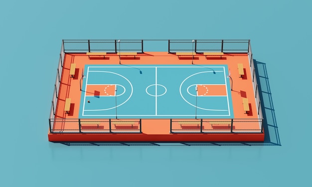 Renderização 3D isométrica de quadra de basquete
