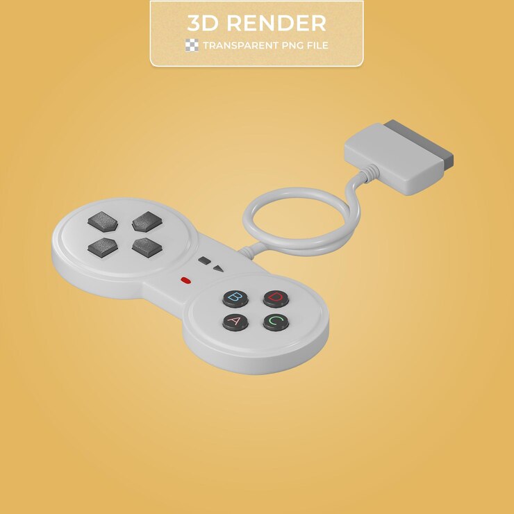 PSD renderização 3d isométrica de um controlador de videogame com fio retro