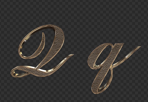renderização 3D letras minúsculas e maiúsculas de ouro