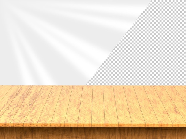 Renderização 3D Mesa de madeira vazia usada para exibição ou montagem de seus produtos para publicidade