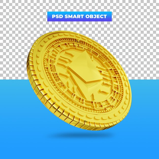 Renderização 3D Moeda digital Golden Ethereum