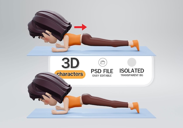 renderização 3D. Mulher fazendo corpo viu guia de exercícios em 2 etapas. 3d sobre treino abdominal lateral.