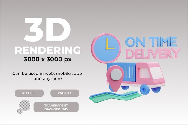 PSD renderização 3d no objeto de ilustração de entrega a tempo com fundo transparente