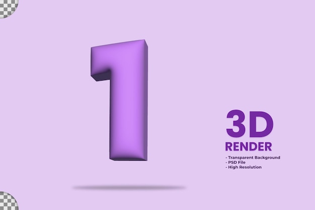 PSD renderização 3d número 1 com material roxo inflar
