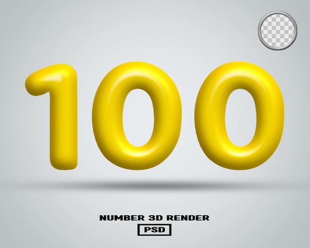 Renderização 3d número 100 amarelo brilhante