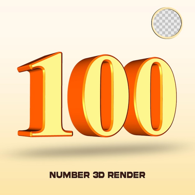 renderização 3D número 100 amarelo claro cor laranja