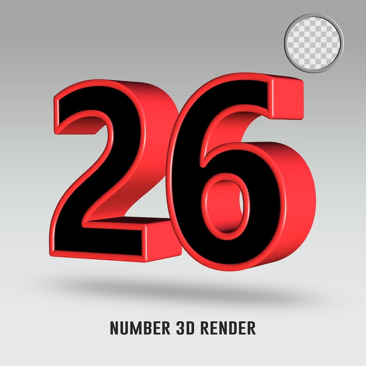 PSD renderização 3d número 26 cor vermelho preto