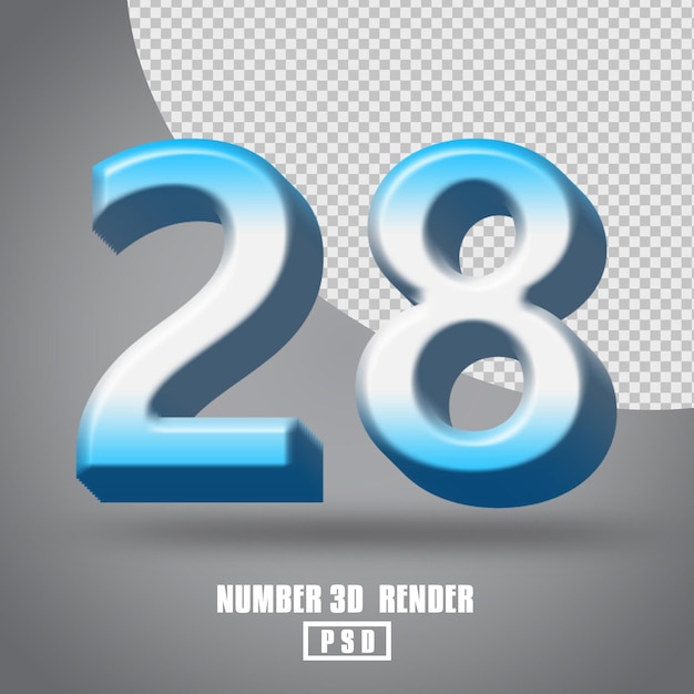 Renderização 3d número 28 gradiente branco azul