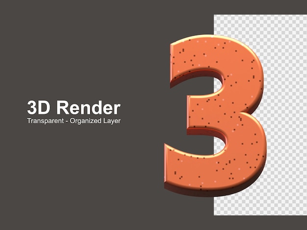 PSD renderização 3d número 3 isolado