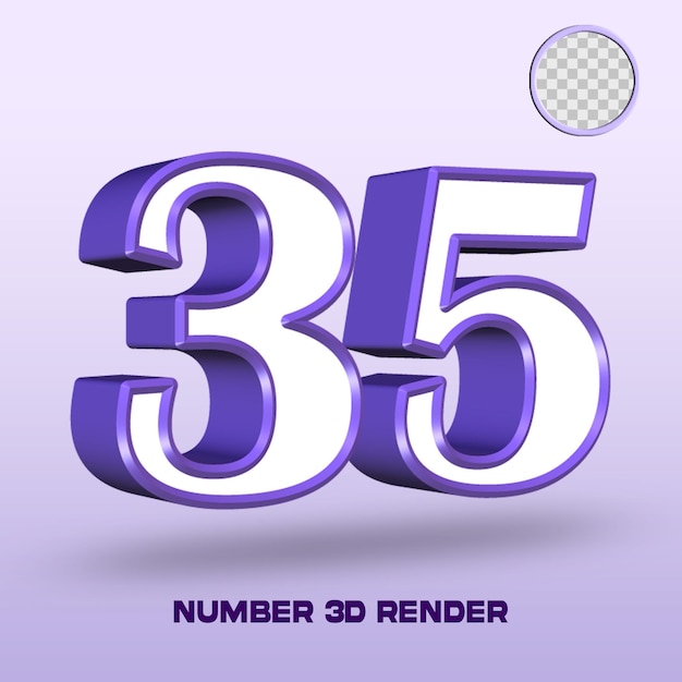 renderização 3D número 35 cor roxa branca