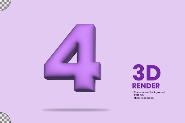 PSD renderização 3d número 4 com material roxo inflar