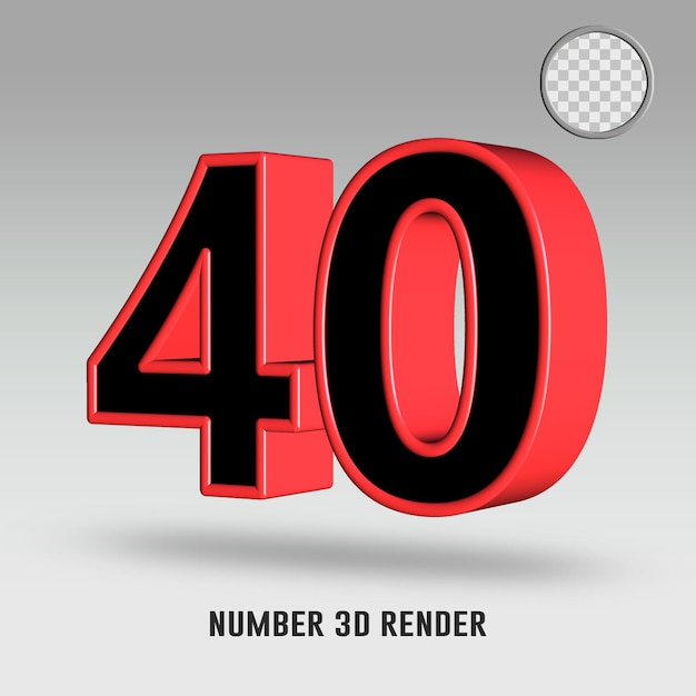 renderização 3D número 40 cor vermelho preto