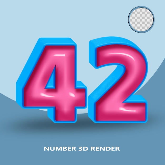 PSD renderização 3d número 42 azul rosa brilhante cor