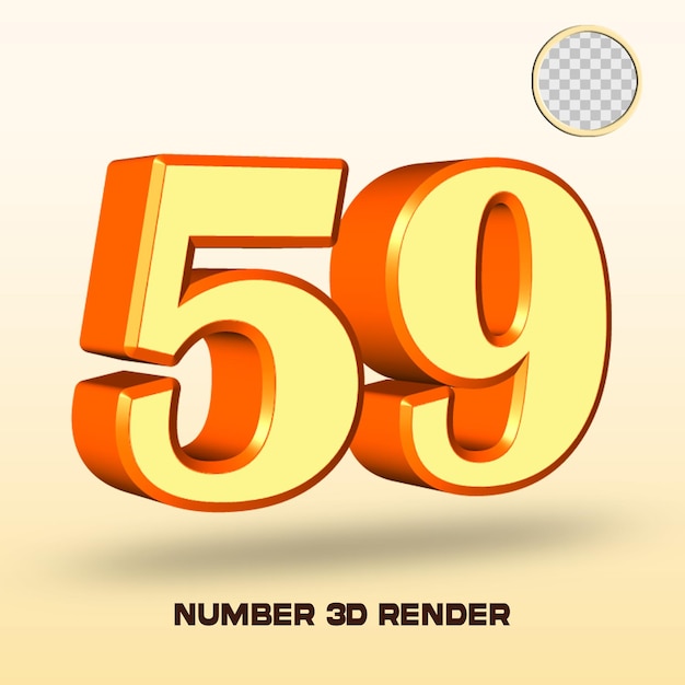 Renderização 3d número 59 amarelo claro cor laranja