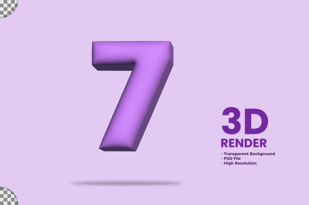 PSD renderização 3d número 7 com material roxo inflar