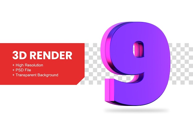 PSD renderização 3d número 9 isolado