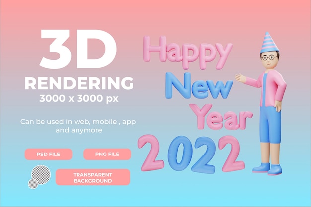 Renderização 3d objeto de ilustração de feliz ano novo com fundo transparente