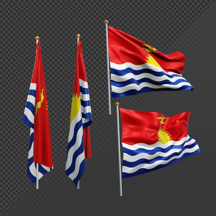 PSD renderização 3d oceania kiribati bandeira tremulando e sem tremular
